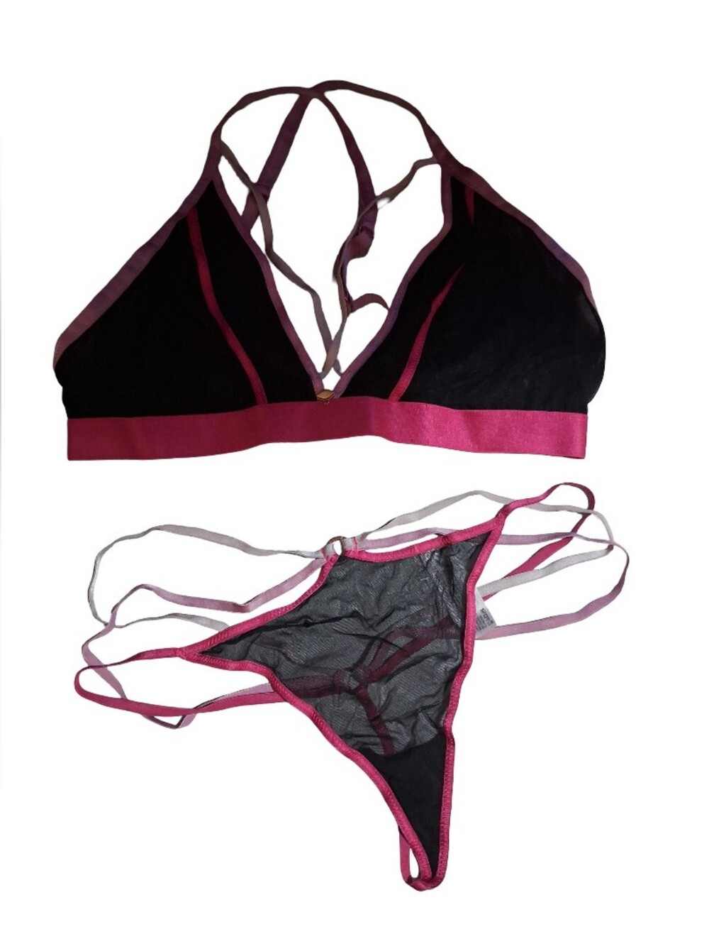 Clothes: Parade Bralette & Thong Panty Set - Black & Pink - MEDIUM & LARGE